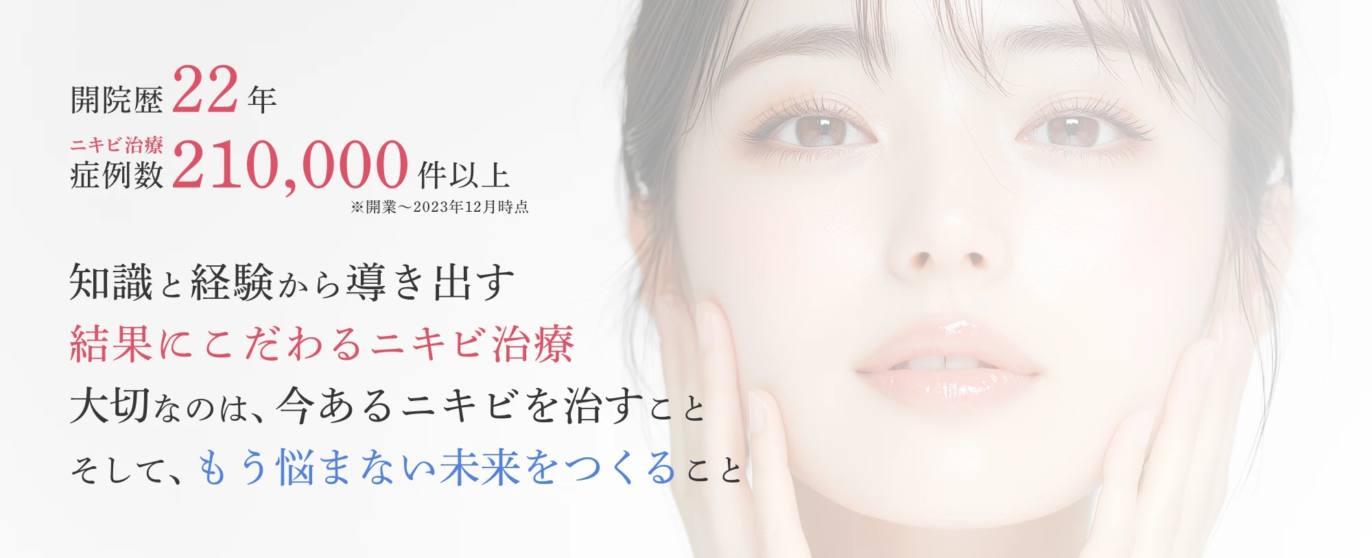 開院歴22年 症例数210,000件以上 結果にこだわるニキビ治療