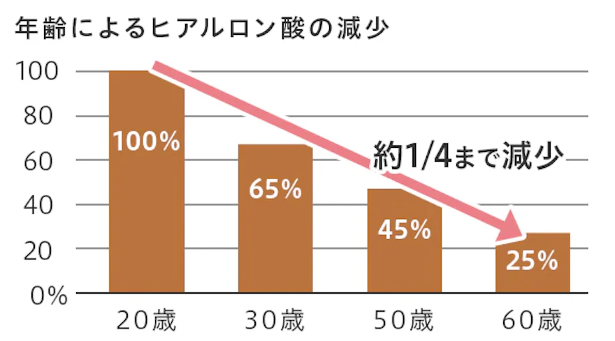 ヒアルロン酸は、加齢とともに減少する